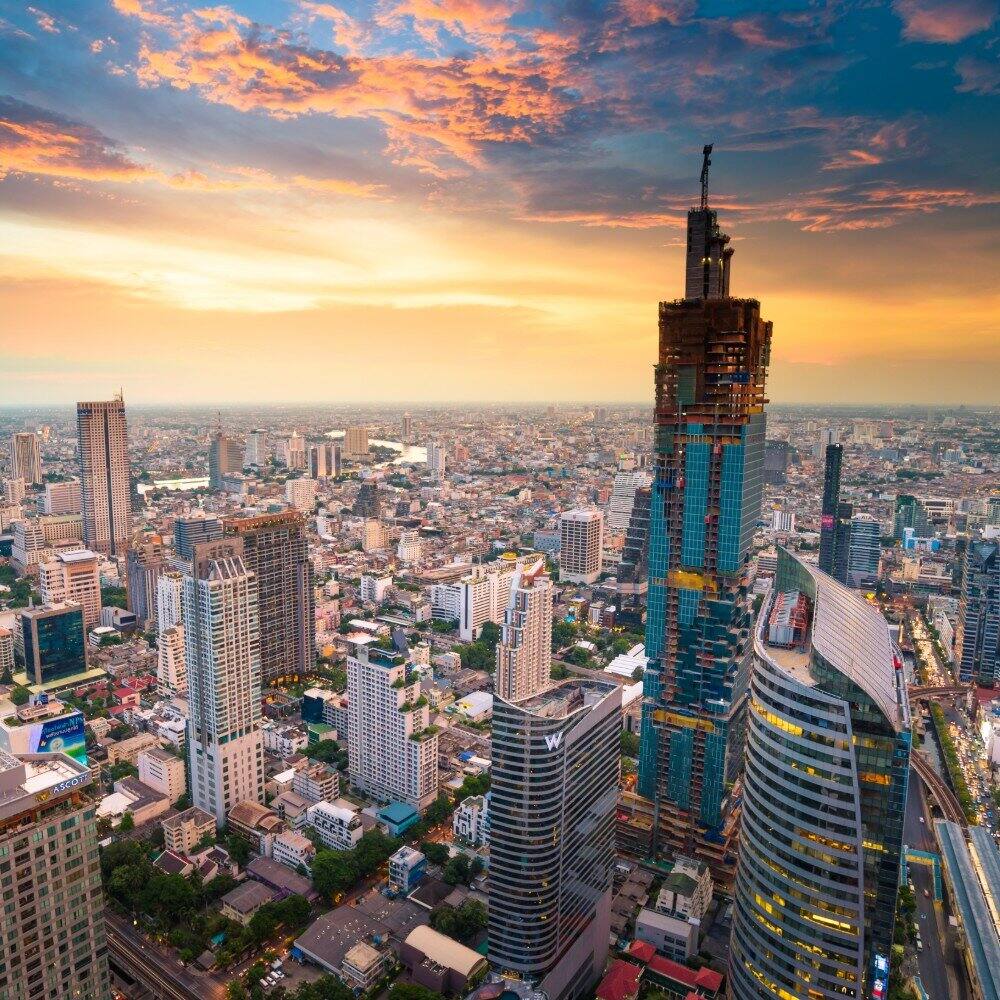 bangkok skyline during sunset