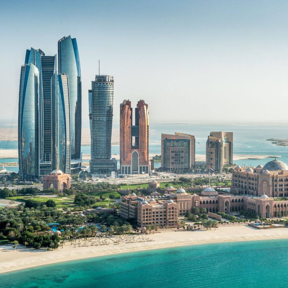 view of sea and skyscrapers in corniche bay in abu dhabi 