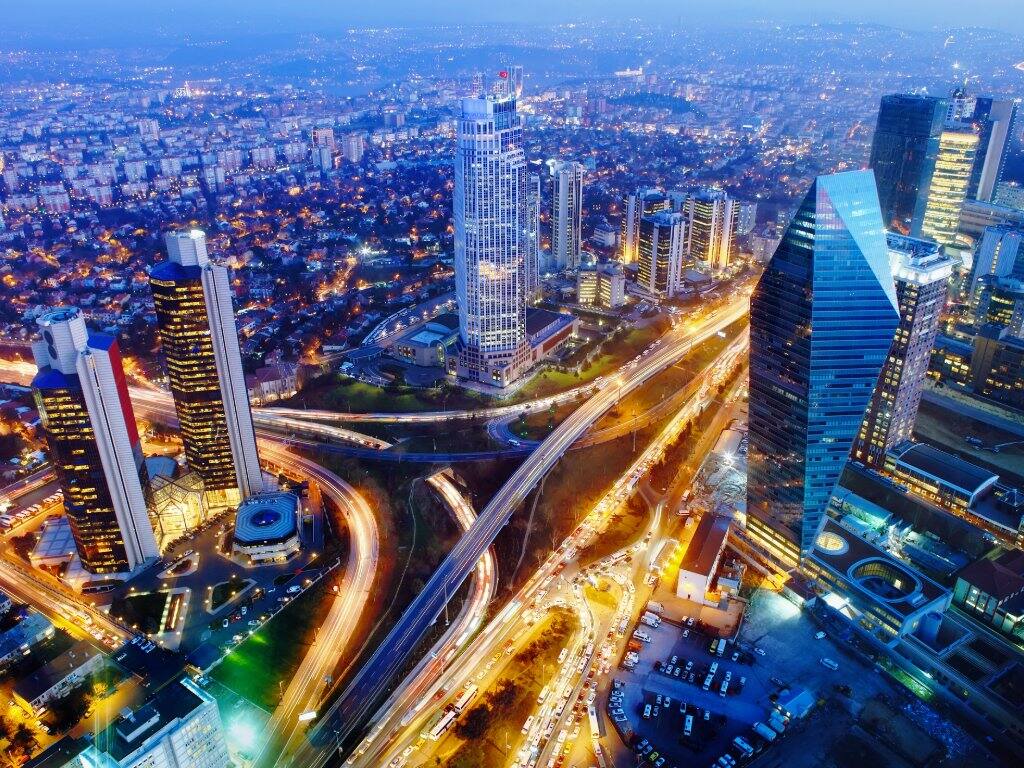 aerial view of turkey skyline at night