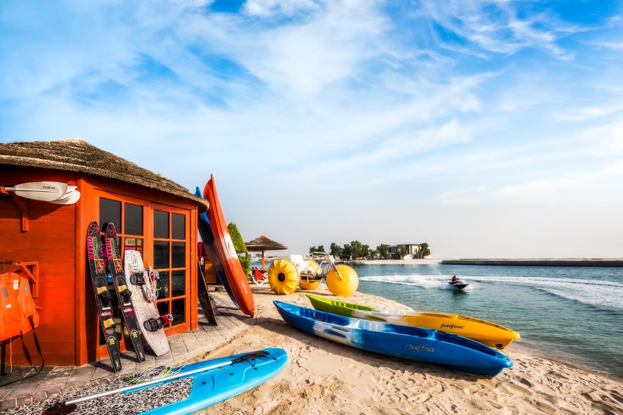 water sport equipment on the beach