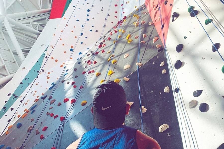 children climbing wall