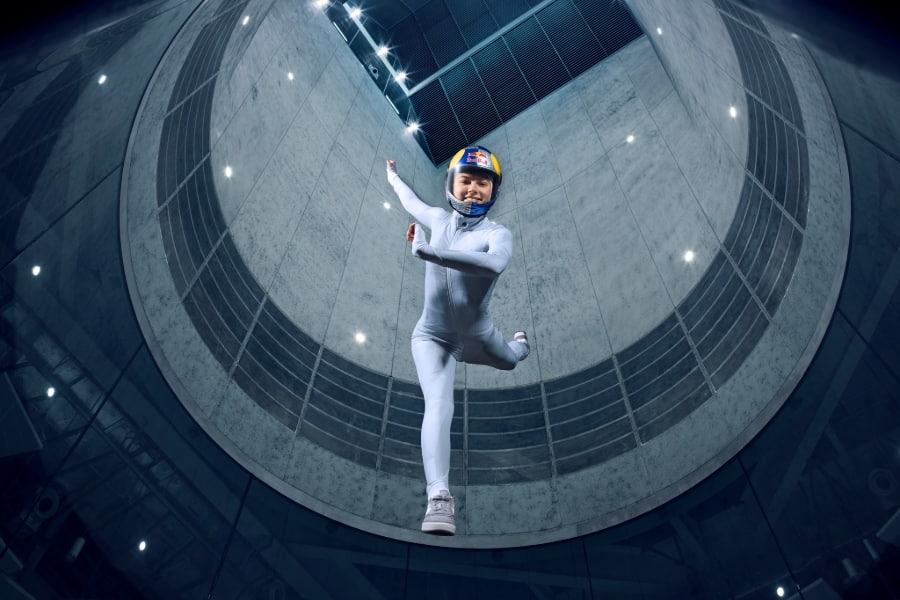 woman in skydiving chamber