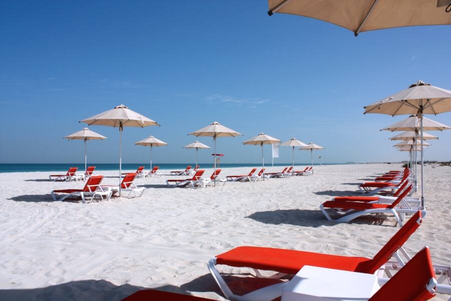 sunbeds on saadiyat public beach in abu dhabi