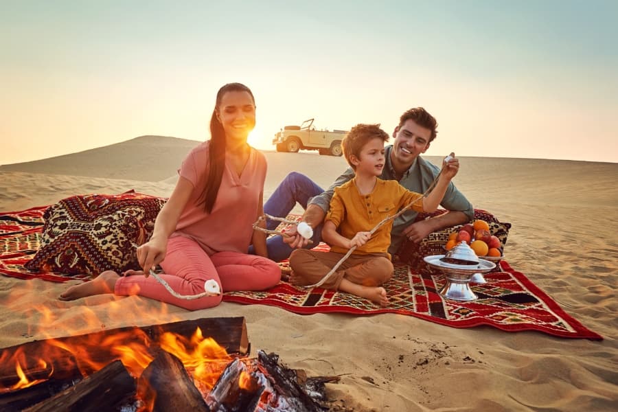 family on a picnic in the desert
