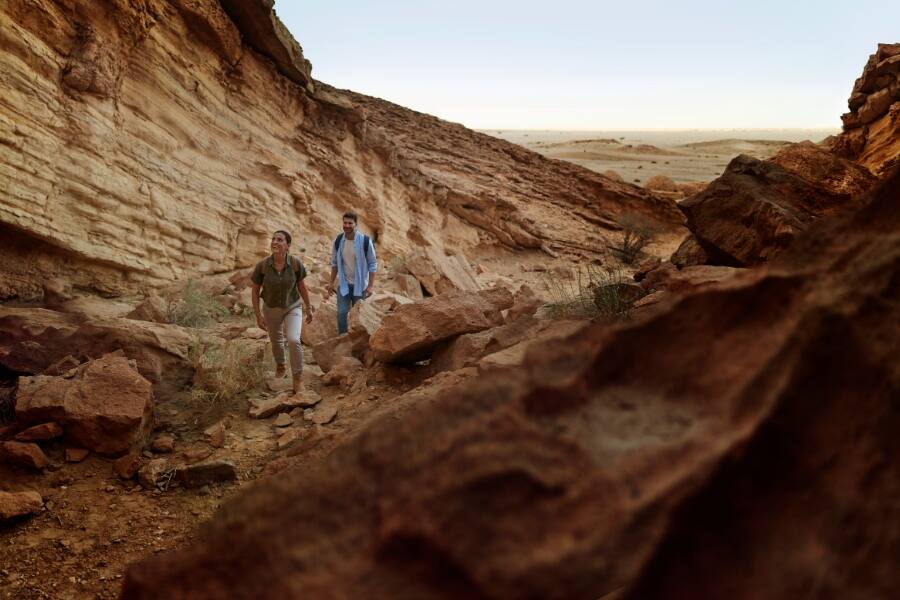 people trekking in jebel hafeet