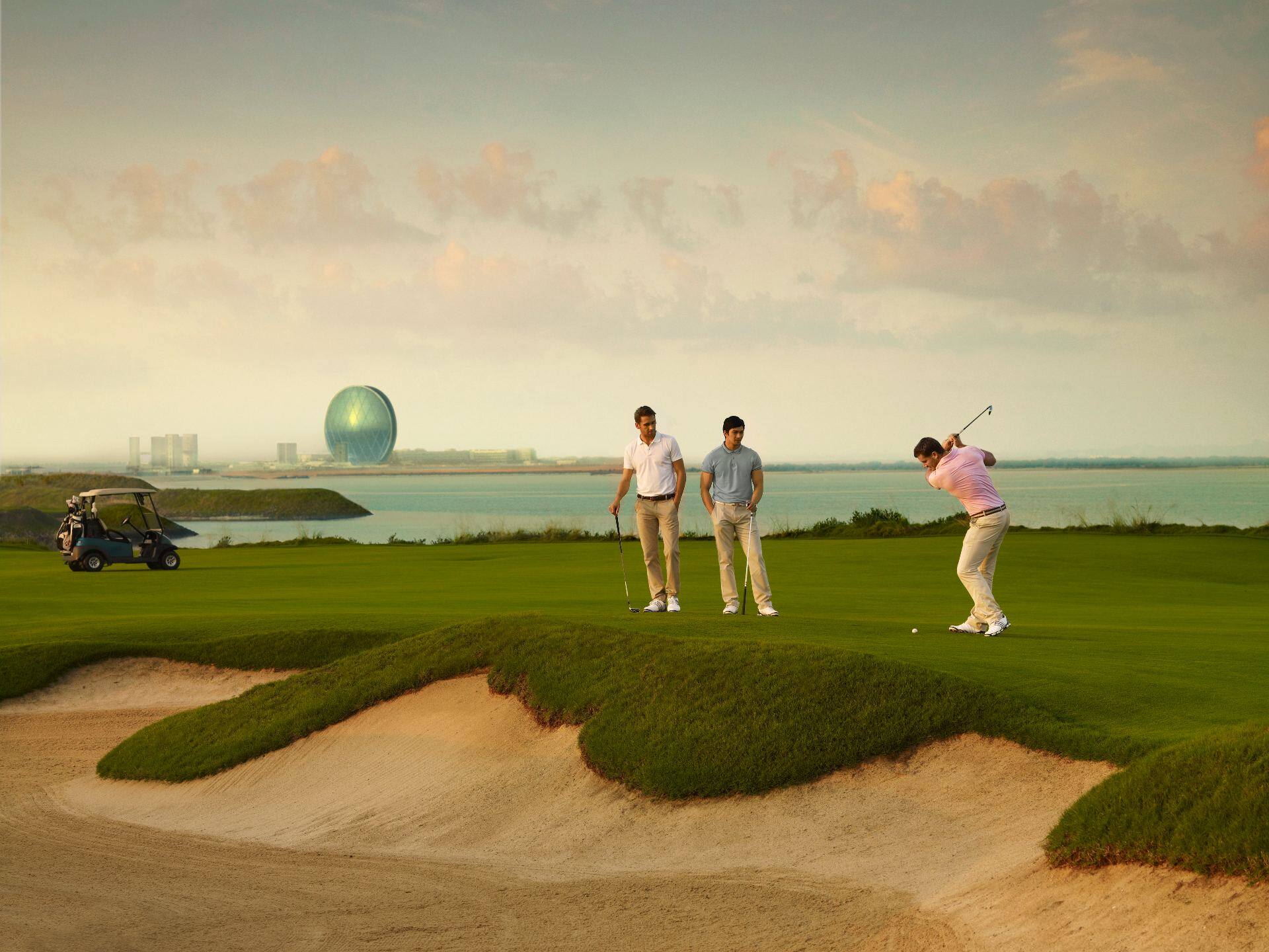 yas links golf club sunset