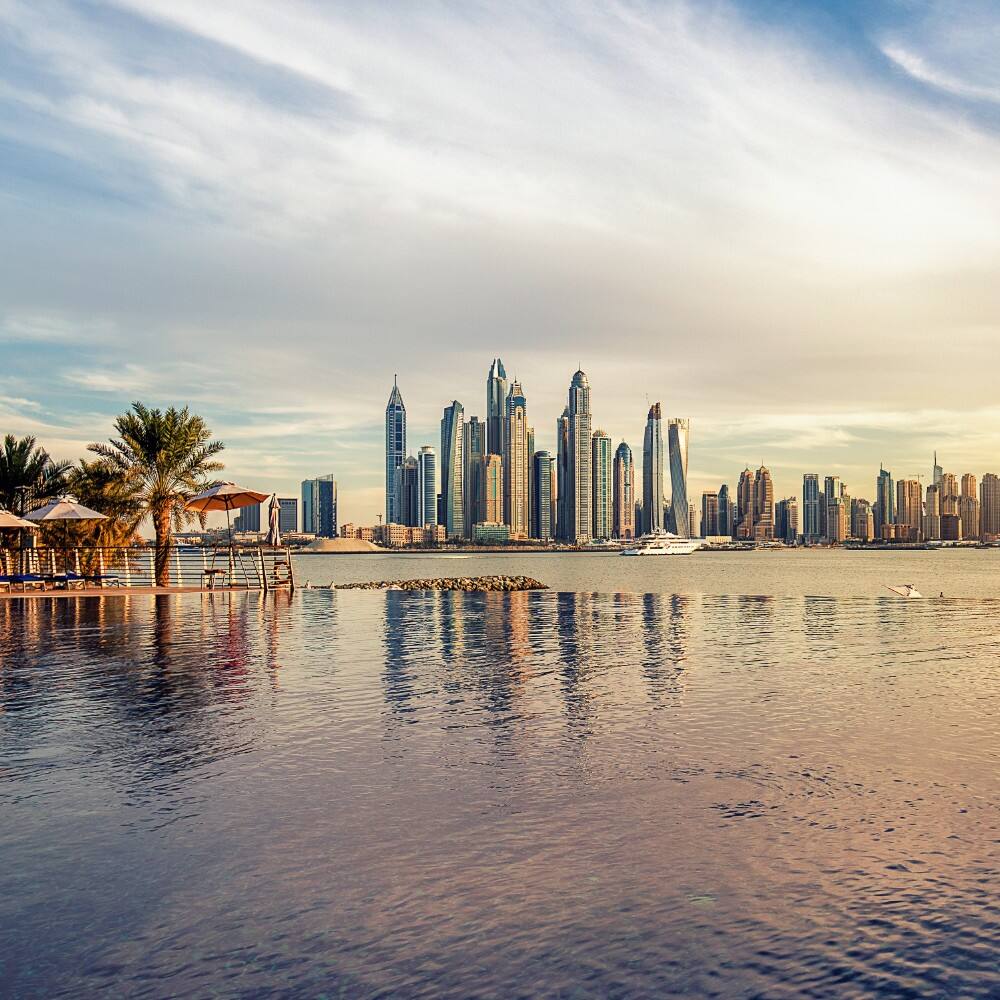 dubai marina at sunset in the uae