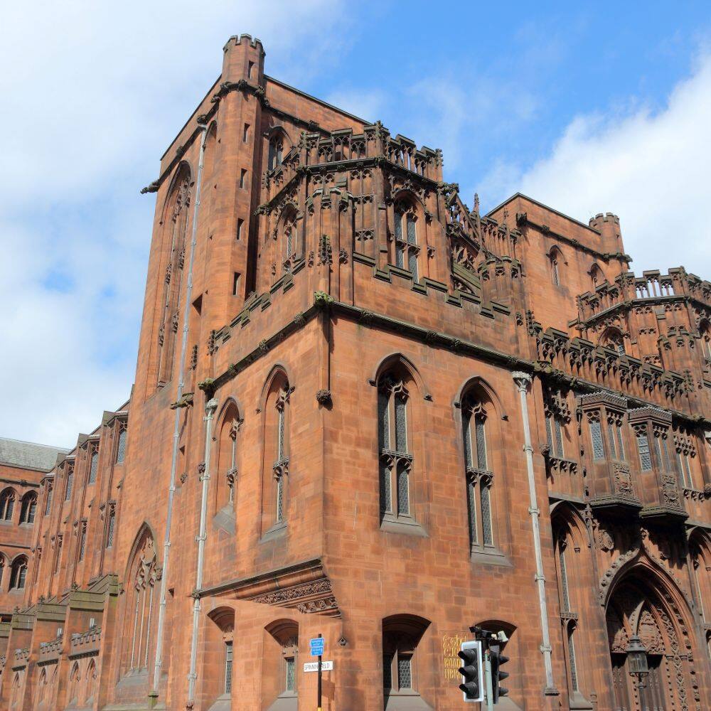 the exterior of the famous john rylands library in manchester 