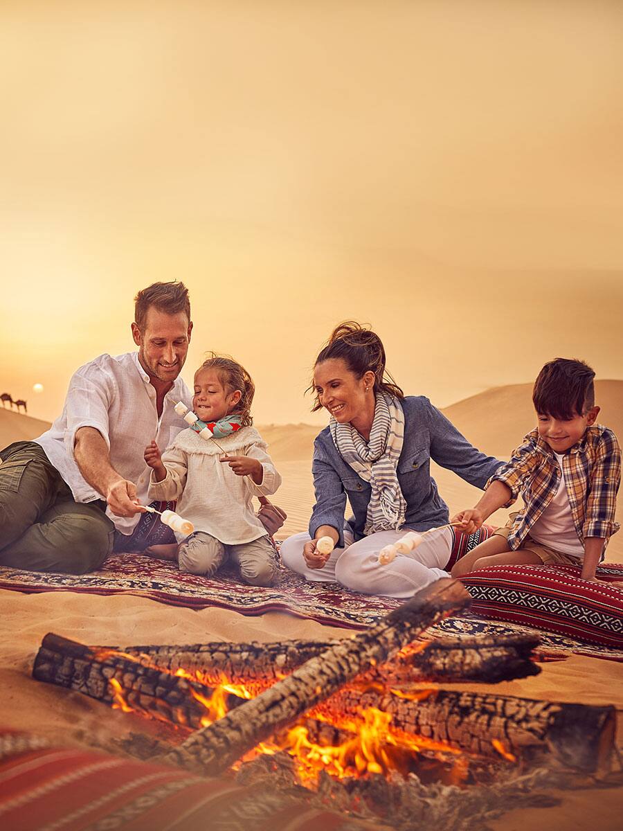 family camping in desert