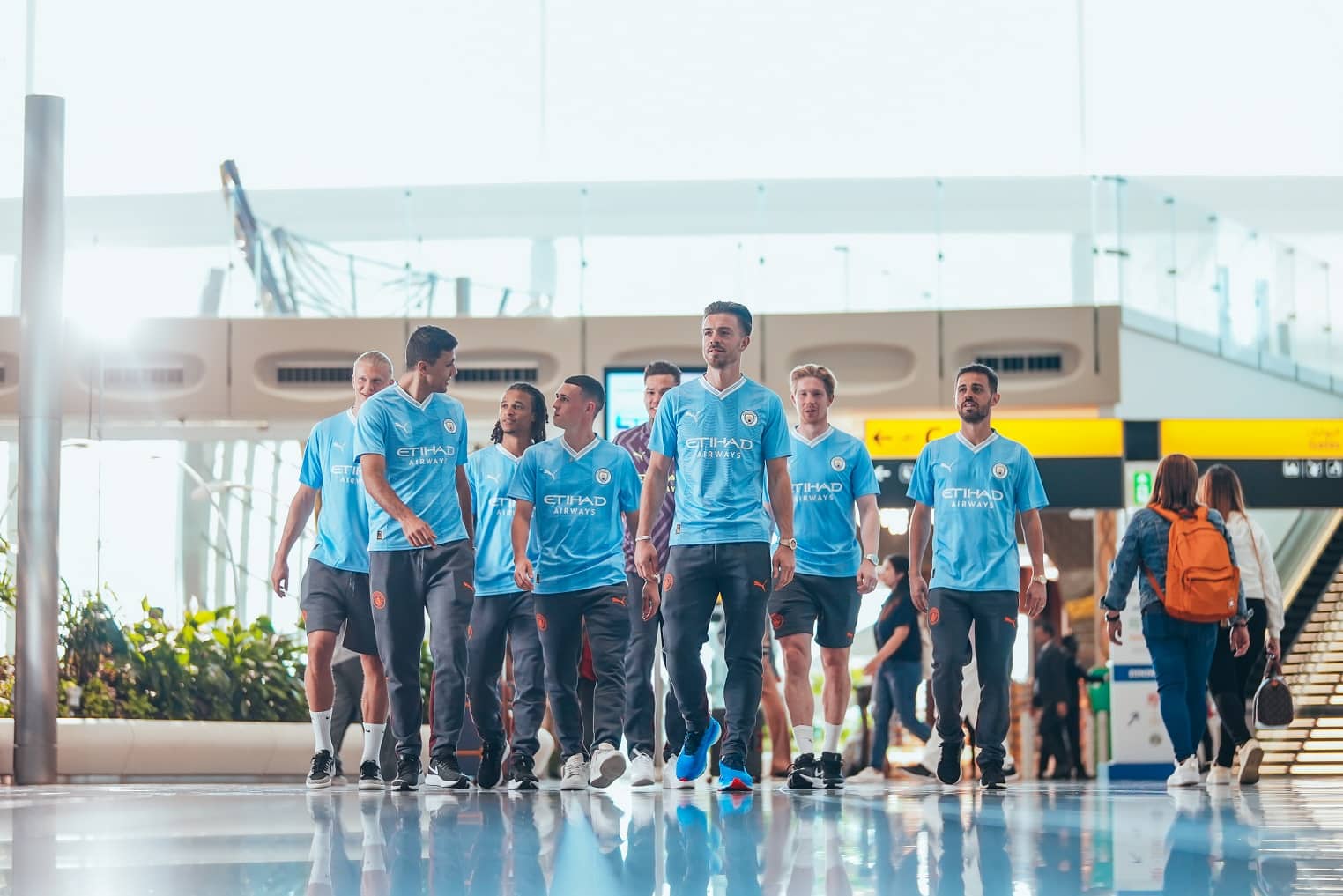 Manchester City players in starting line-up for Etihad at Zayed International Airport