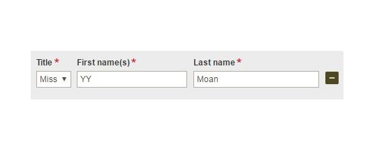 Screenshot of when you have a single letter family name
