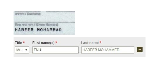 Screenshot of when the family name is not available